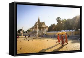 Buddhist Monks at a Square in Front of the Royal Palace, Phnom Penh, Cambodia, Indochina-Yadid Levy-Framed Stretched Canvas