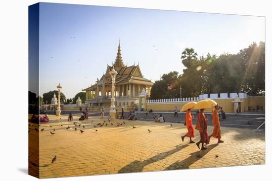 Buddhist Monks at a Square in Front of the Royal Palace, Phnom Penh, Cambodia, Indochina-Yadid Levy-Stretched Canvas