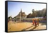 Buddhist Monks at a Square in Front of the Royal Palace, Phnom Penh, Cambodia, Indochina-Yadid Levy-Framed Stretched Canvas