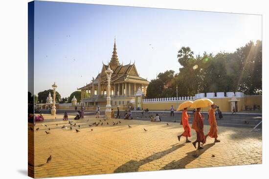 Buddhist Monks at a Square in Front of the Royal Palace, Phnom Penh, Cambodia, Indochina-Yadid Levy-Stretched Canvas