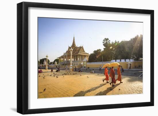 Buddhist Monks at a Square in Front of the Royal Palace, Phnom Penh, Cambodia, Indochina-Yadid Levy-Framed Photographic Print