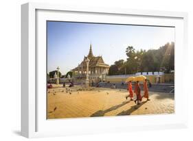 Buddhist Monks at a Square in Front of the Royal Palace, Phnom Penh, Cambodia, Indochina-Yadid Levy-Framed Photographic Print