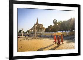 Buddhist Monks at a Square in Front of the Royal Palace, Phnom Penh, Cambodia, Indochina-Yadid Levy-Framed Photographic Print