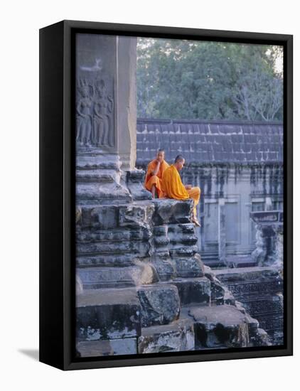 Buddhist Monks at the Temple Complex of Angkor Wat, Angkor, Siem Reap, Cambodia, Indochina, Asia-Bruno Morandi-Framed Stretched Canvas