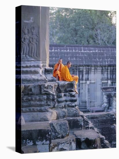 Buddhist Monks at the Temple Complex of Angkor Wat, Angkor, Siem Reap, Cambodia, Indochina, Asia-Bruno Morandi-Stretched Canvas