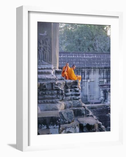 Buddhist Monks at the Temple Complex of Angkor Wat, Angkor, Siem Reap, Cambodia, Indochina, Asia-Bruno Morandi-Framed Photographic Print