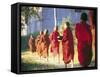 Buddhist Monks Bearing Alms, Burma-Peter Adams-Framed Stretched Canvas