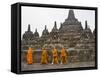 Buddhist Monks, Borobudur, Java, Indonesia-Peter Adams-Framed Stretched Canvas