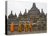 Buddhist Monks, Borobudur, Java, Indonesia-Peter Adams-Stretched Canvas