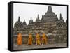 Buddhist Monks, Borobudur, Java, Indonesia-Peter Adams-Framed Stretched Canvas