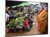 Buddhist Monks Collecting Alms in the Market Town of Phum Swai Chreas, Eastern Cambodia, Indochina-Andrew Mcconnell-Mounted Photographic Print