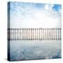 Buddhist Monks Crossing Wooden U Bein Bridge in Myanmar-Banana Republic images-Stretched Canvas