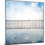 Buddhist Monks Crossing Wooden U Bein Bridge in Myanmar-Banana Republic images-Mounted Photographic Print