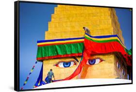 Buddhist Monks decorating the temple at Bouddha (Boudhanath), UNESCO World Heritage Site, Kathmandu-Laura Grier-Framed Stretched Canvas