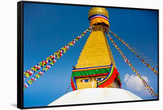 Buddhist Monks decorating the temple at Bouddha (Boudhanath), UNESCO World Heritage Site, Kathmandu-Laura Grier-Framed Stretched Canvas