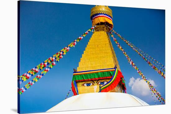 Buddhist Monks decorating the temple at Bouddha (Boudhanath), UNESCO World Heritage Site, Kathmandu-Laura Grier-Stretched Canvas