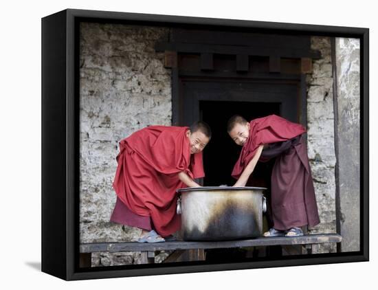 Buddhist Monks, Karchu Dratsang Monastery, Jankar, Bumthang, Bhutan-Angelo Cavalli-Framed Stretched Canvas