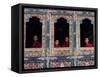 Buddhist Monks Look Through the Windows into the Courtyard of the Tango Monestary Near Thimphu-null-Framed Stretched Canvas