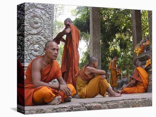 Buddhist Monks Relaxing Amongst the Temples of Angkor, Cambodia, Indochina, Southeast Asia-Andrew Mcconnell-Stretched Canvas