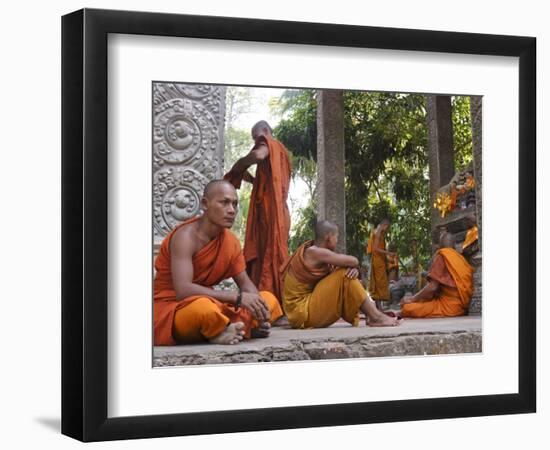 Buddhist Monks Relaxing Amongst the Temples of Angkor, Cambodia, Indochina, Southeast Asia-Andrew Mcconnell-Framed Photographic Print