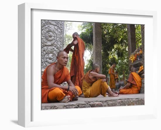 Buddhist Monks Relaxing Amongst the Temples of Angkor, Cambodia, Indochina, Southeast Asia-Andrew Mcconnell-Framed Photographic Print