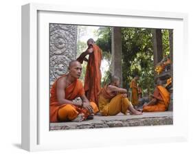 Buddhist Monks Relaxing Amongst the Temples of Angkor, Cambodia, Indochina, Southeast Asia-Andrew Mcconnell-Framed Photographic Print