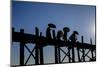 Buddhist Monks Silhouetted on the U Bein Bridge, Taungthman Lake, U Bein-Nathalie Cuvelier-Mounted Photographic Print