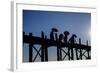 Buddhist Monks Silhouetted on the U Bein Bridge, Taungthman Lake, U Bein-Nathalie Cuvelier-Framed Photographic Print