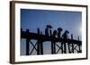 Buddhist Monks Silhouetted on the U Bein Bridge, Taungthman Lake, U Bein-Nathalie Cuvelier-Framed Photographic Print