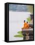 Buddhist Monks Sitting at Angkor Wat Temple, Angkor, UNESCO World Heritage Site, Cambodia-Matthew Williams-Ellis-Framed Stretched Canvas