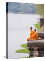 Buddhist Monks Sitting at Angkor Wat Temple, Angkor, UNESCO World Heritage Site, Cambodia-Matthew Williams-Ellis-Stretched Canvas