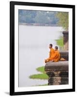 Buddhist Monks Sitting at Angkor Wat Temple, Angkor, UNESCO World Heritage Site, Cambodia-Matthew Williams-Ellis-Framed Photographic Print