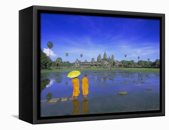 Buddhist Monks Standing in Front of Angkor Wat, Siem Reap, Cambodia-Gavin Hellier-Framed Stretched Canvas