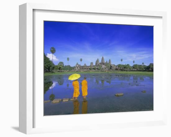 Buddhist Monks Standing in Front of Angkor Wat, Siem Reap, Cambodia-Gavin Hellier-Framed Photographic Print