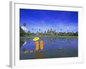 Buddhist Monks Standing in Front of Angkor Wat, Siem Reap, Cambodia-Gavin Hellier-Framed Photographic Print