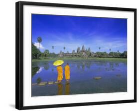 Buddhist Monks Standing in Front of Angkor Wat, Siem Reap, Cambodia-Gavin Hellier-Framed Photographic Print