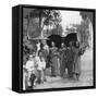 Buddhist Monks with Sunshades and Fans, Rangoon, Burma, 1908-null-Framed Stretched Canvas