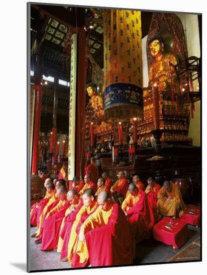 Buddhist Monks Worshipping in the Grand Hall, Jade Buddha Temple (Yufo Si), Shanghai, China-Gavin Hellier-Mounted Photographic Print