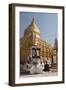 Buddhist Nun Meditating by Gold Stupa, Shwezigon Paya (Pagoda), Nyaung U-Stephen Studd-Framed Photographic Print