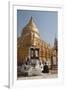 Buddhist Nun Meditating by Gold Stupa, Shwezigon Paya (Pagoda), Nyaung U-Stephen Studd-Framed Photographic Print