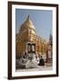 Buddhist Nun Meditating by Gold Stupa, Shwezigon Paya (Pagoda), Nyaung U-Stephen Studd-Framed Photographic Print