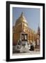 Buddhist Nun Meditating by Gold Stupa, Shwezigon Paya (Pagoda), Nyaung U-Stephen Studd-Framed Photographic Print