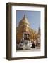 Buddhist Nun Meditating by Gold Stupa, Shwezigon Paya (Pagoda), Nyaung U-Stephen Studd-Framed Photographic Print