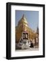 Buddhist Nun Meditating by Gold Stupa, Shwezigon Paya (Pagoda), Nyaung U-Stephen Studd-Framed Photographic Print