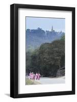 Buddhist Nuns in Traditional Robes with the Stupas of Sagaing in the Distance, Myanmar (Burma)-Alex Robinson-Framed Photographic Print