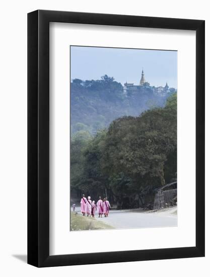 Buddhist Nuns in Traditional Robes with the Stupas of Sagaing in the Distance, Myanmar (Burma)-Alex Robinson-Framed Photographic Print