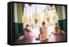 Buddhist Nuns Praying at Shwedagon Pagoda (Shwedagon Zedi Daw) (Golden Pagoda), Myanmar (Burma)-Matthew Williams-Ellis-Framed Stretched Canvas