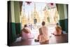 Buddhist Nuns Praying at Shwedagon Pagoda (Shwedagon Zedi Daw) (Golden Pagoda), Myanmar (Burma)-Matthew Williams-Ellis-Stretched Canvas