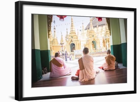 Buddhist Nuns Praying at Shwedagon Pagoda (Shwedagon Zedi Daw) (Golden Pagoda), Myanmar (Burma)-Matthew Williams-Ellis-Framed Photographic Print