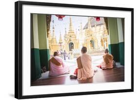 Buddhist Nuns Praying at Shwedagon Pagoda (Shwedagon Zedi Daw) (Golden Pagoda), Myanmar (Burma)-Matthew Williams-Ellis-Framed Photographic Print